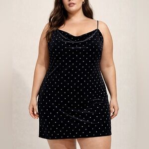 H&M black velvet rhinestones mini dress -elegant dress size XL